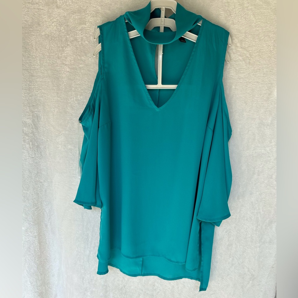 Teal Cold Shoulder Blouse | V-Neck | Size L | BOLD Elements